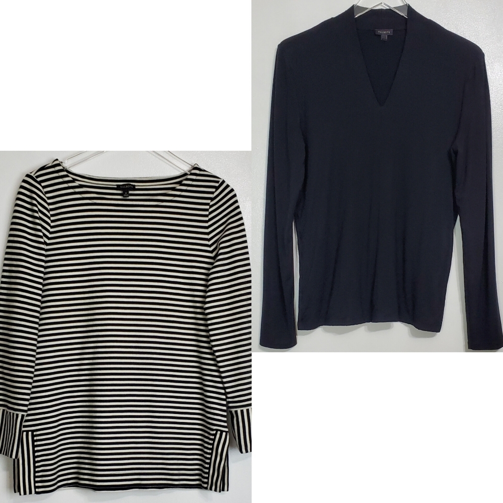 Talbots bundle 2 medium nautical striped and stretch jersey top black longsleeve